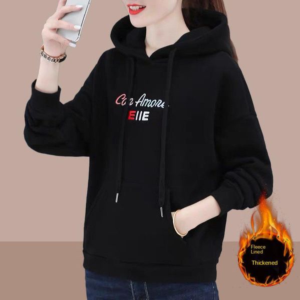 

women's hoodies & sweatshirts thickened vest pocket loose korean version of the autumn and winter hoodie jacket, Black