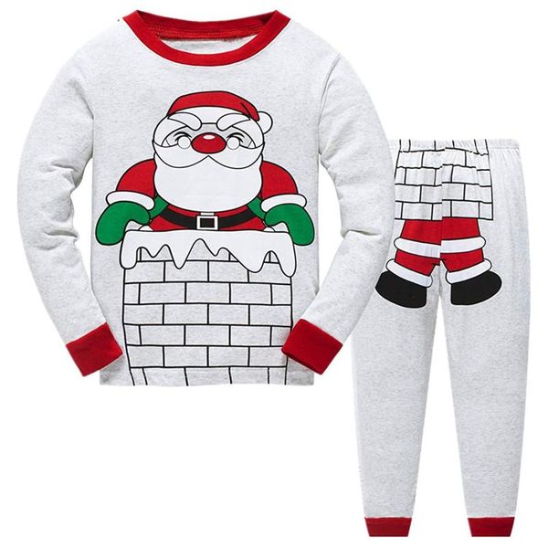 

clothing sets christmas baby clothes santa climb the chimney pajamas toddler kids boys girls sleepwear pants outfits set, White