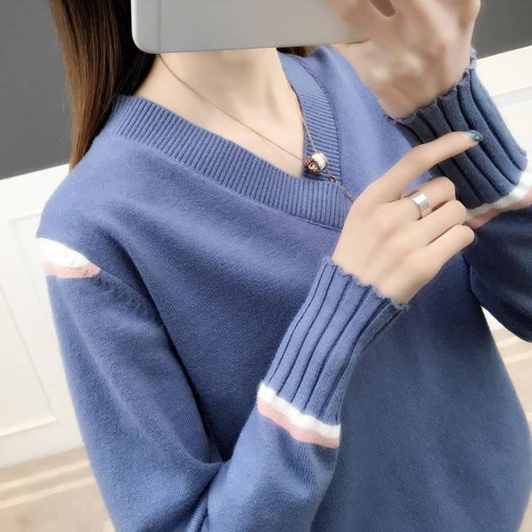 

women's sweaters autumn winter style women knitted pullover sweater lady casual long sleeve v-neck loose zz0852, White;black