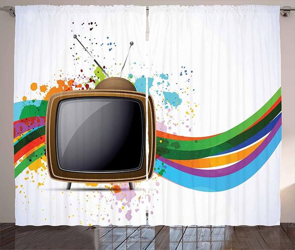

curtain & drapes vintage rainbow curtains for kids room old television with colorful wavy lines color splashes media communication window