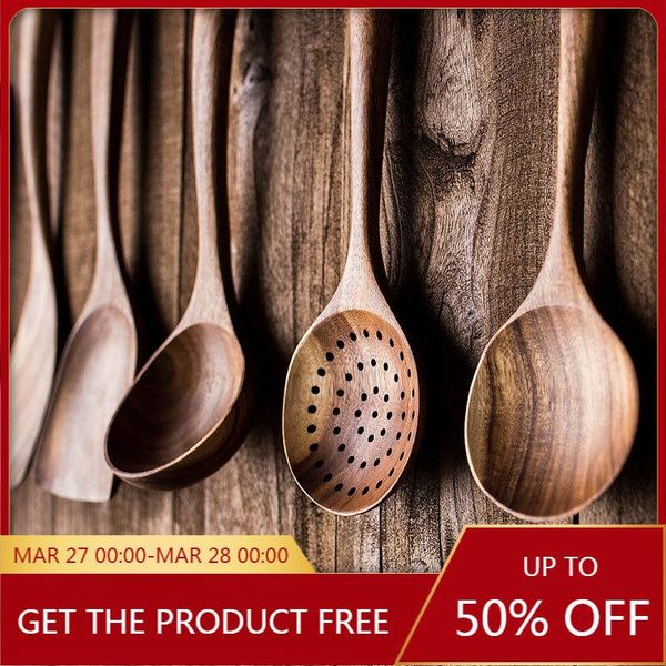 

dinnerware sets thailand teak natural wooden tableware cooking ladle turner long rice colander soup skimmer spoons scoop kitchen tool