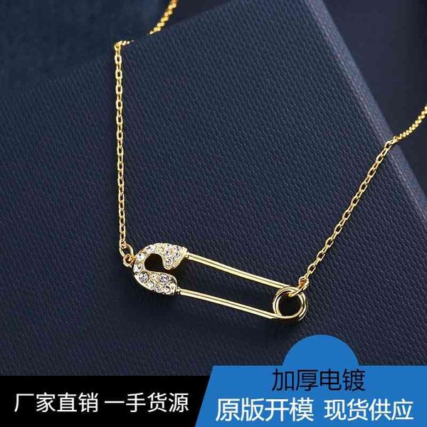 

shi jia's new pin necklace gold inlaid with zircon personalized paper clip pendant female fashion jewelry for girlfriend, Black