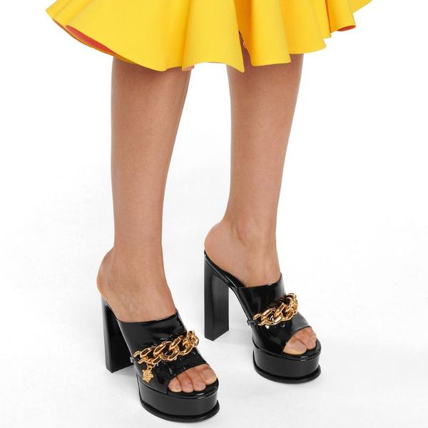 

dress shoes lapolaka 2021 design chains platform extreme high heels party footwear summer sandal mules pumps women, Black