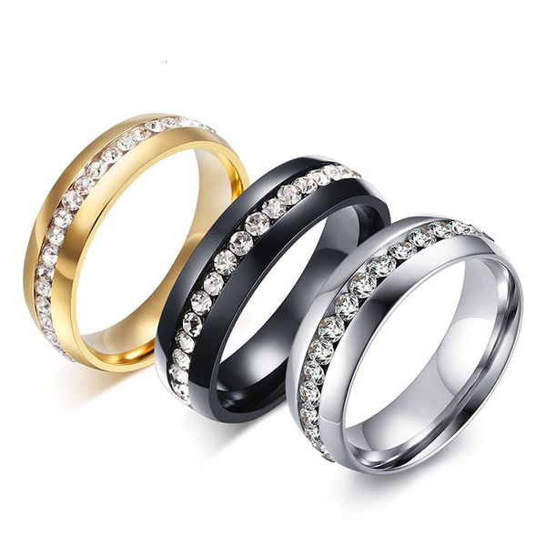 

love ring classic gold silver color wedding for women stainless steel engagement finger female rhinestones jewelry 6mm, Slivery;golden