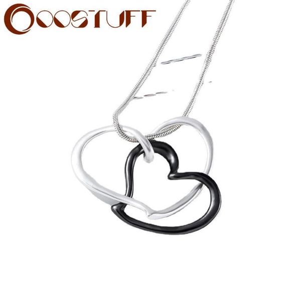 

pendant necklaces double silver color heart long chains pendants collar suspension necklace statement 2021 costume jewelry for women accesso