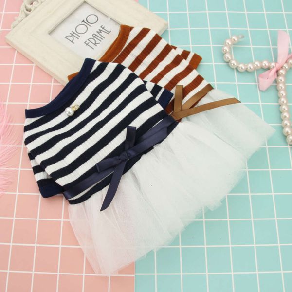 

pet cloth teddy bear bome kirky spring summer mini dog cat thin striped princs skirt