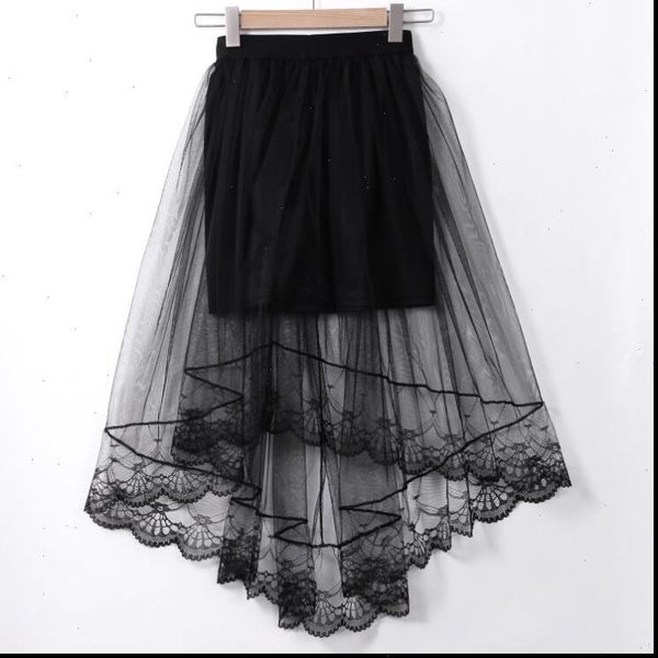 

women lady mesh lace skirts lace hem stretch plain skirts casual ladies high waist elatic tulle skirts ball gown arrival, Black