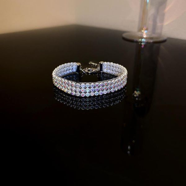 

earrings & necklace sparkling zircon multi-row bracelet set women shining clavicle trend for 2021, Silver