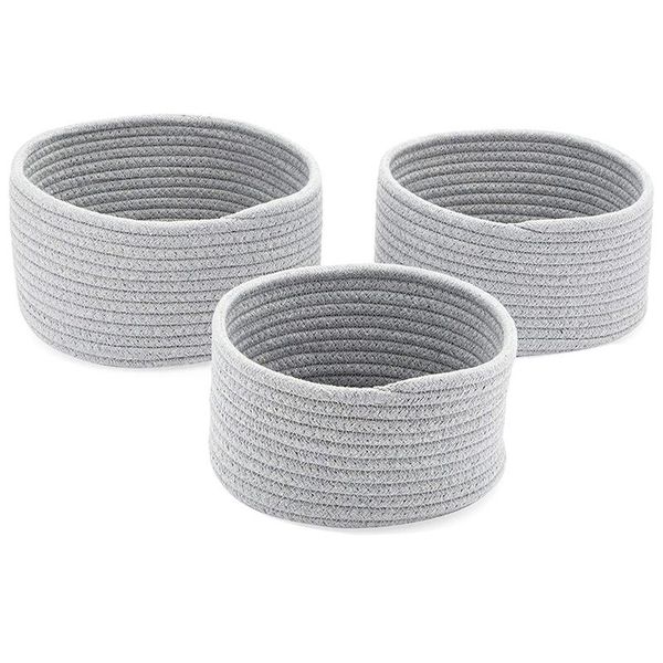 

storage baskets cotton woven for storage, grey organizers basket(3 sizes, 3 pack)