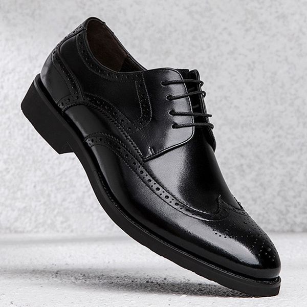 

autumn busins casual leather shoes men's british pointed lace up formal, Black