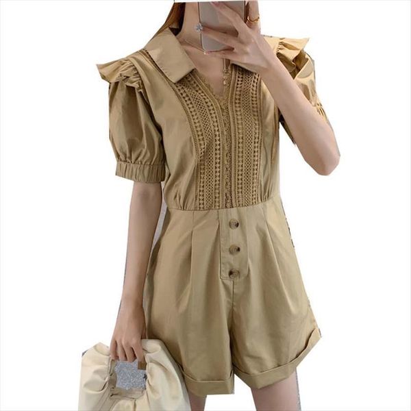 

cotton sleeve temperament waist womens jumpsuits tooling shorts summer, Black;white