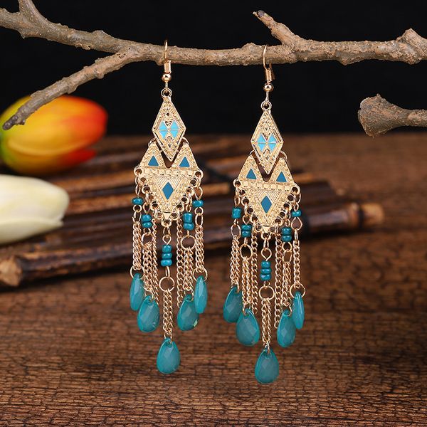 

jewelry earrings dangle & chandelier creative new diamond stitching long rice bead earrings chain fashion ethnic retro style, Silver