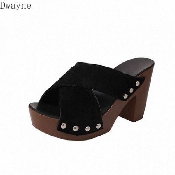 

slippers female 2020 summer new mature cross belt decoration toothy high heels thick high heeled waterproof platform sandals i33t#, Black