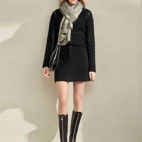 

wool skirt autumn winter women elegant solid high waist slim zipper pockets casual female mini 11930455 210527, Black