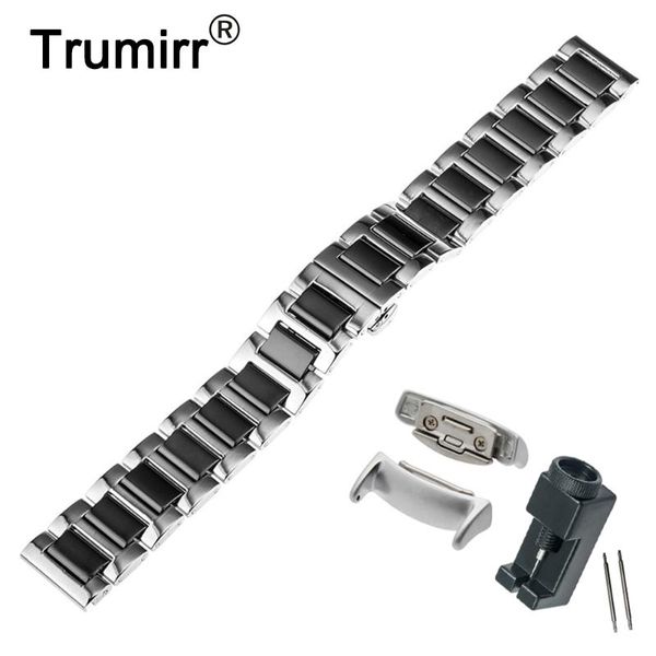 

watch bands 18mm ceramic band + adapters for samsung gear fit 2 sm-r360 smart watchband butterfly buckle strap wrist belt bracelet, Black;brown