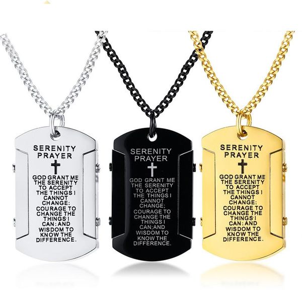 

pendant necklaces religious christian geometric square stainless steel bible cross prayer pendants necklace for men women fashion jewelry ar, Silver