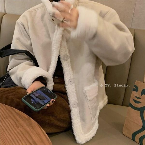

women's jackets thickened fur one-piece motorcycle clothes cotton winter warm loose lamb wool coat wear, Black;brown