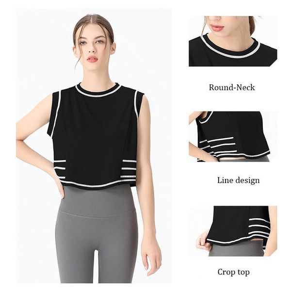 

yoga outfit crop women sports sleeveless vest o-neck short sleeve t-shirts gym clothing shirts sportswear quick-dry tank