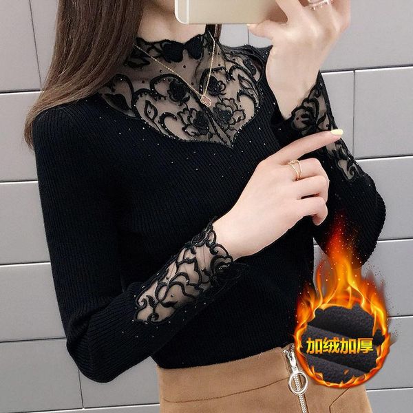 

women's sweaters woman knitwear slim-fit autumn and winter lace collar long-sleeved femme chandails pull hiver, White;black
