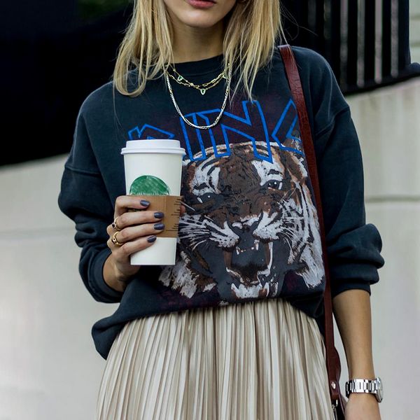

2021 new tiger print vintage sweatshirt hoodie women 100% cotton all-match long sleeve autumn hoodies black streetwear kp0l
