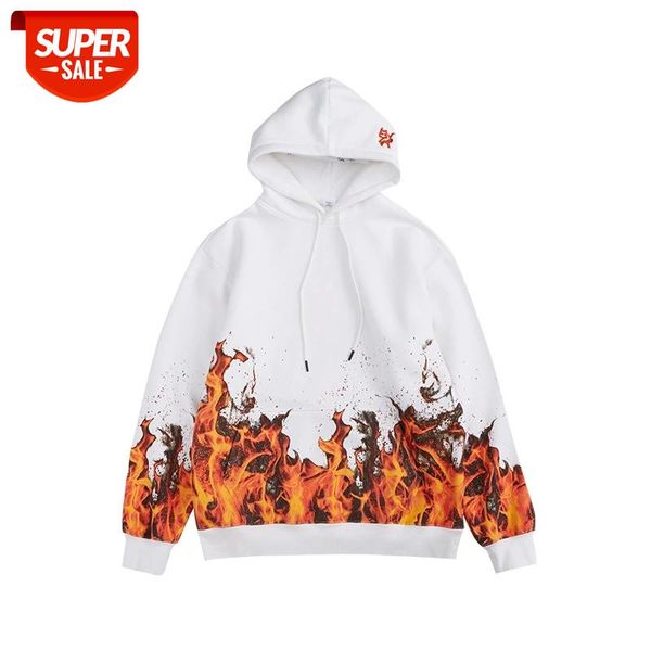

seveyfan 2021 men's hip hop sweatshirts flame printed hoodies pure cotton loose sport pullover for couples #wy7e, Black