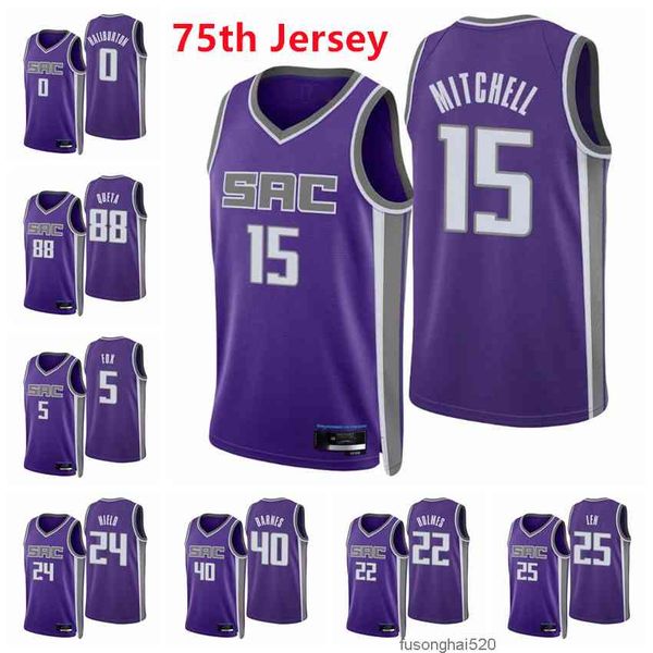 

2022 printed sacramentokingsmen davion mitchell neemias queta deaaron fox buddy hield tyrese haliburton barnes 2021/22 75th diamond purple s, Black