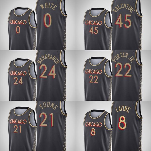 

chicagobullsmen coby white zach lavine thaddeus young denzel valentine lauri markkanen otto porter jr. black 2020-21 jersey