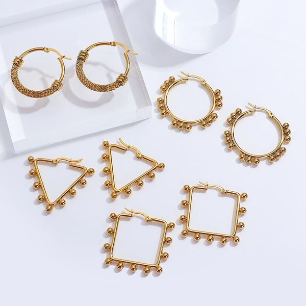 

hoop & huggie lifefontier punk stainless steel earrings for women gold color beads charms geometric round hanging jewelry 2021, Golden;silver