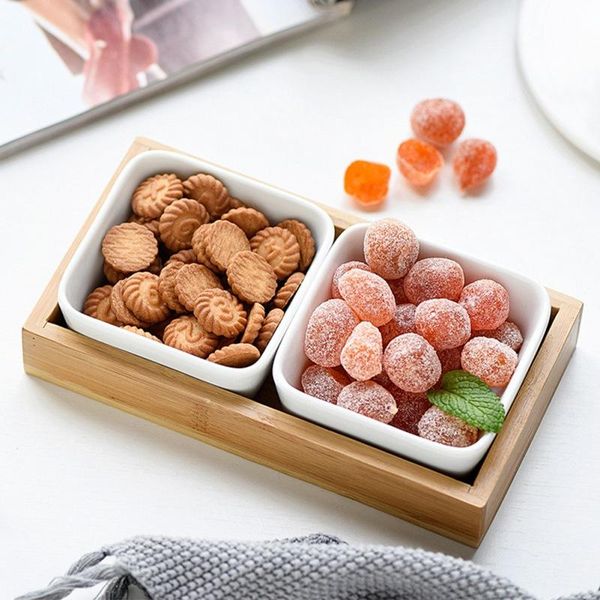 

kitchen storage & organization fruit tray living room candy melon seeds nut mixed snack simple bamboo and wood divided grid dried