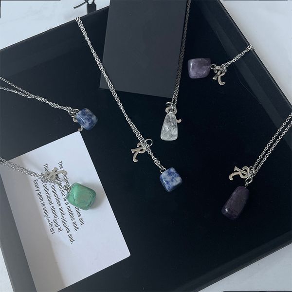 

21ss fashion jewelry raf simons natural gem pendant necklace simple personality men's and women's necklace holiday gift, Silver