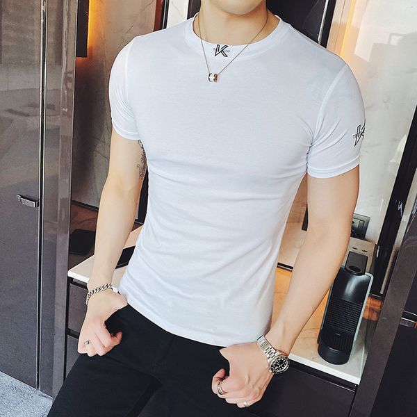 

2021 summer t men's shirt short sleeve-neck solid t-shirts fine tshirt casual hip hop harajuku streetwear clothes lx2i, White