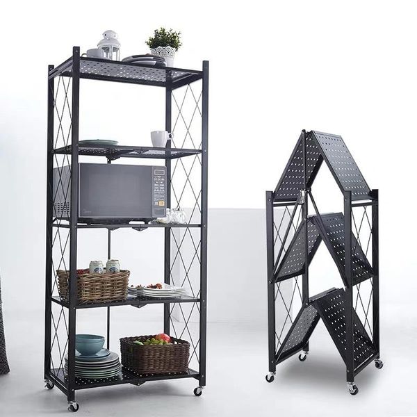 

hooks & rails installation-folding kitchen supplies racks floor-standing multi-layer sundries pot microwave oven storage