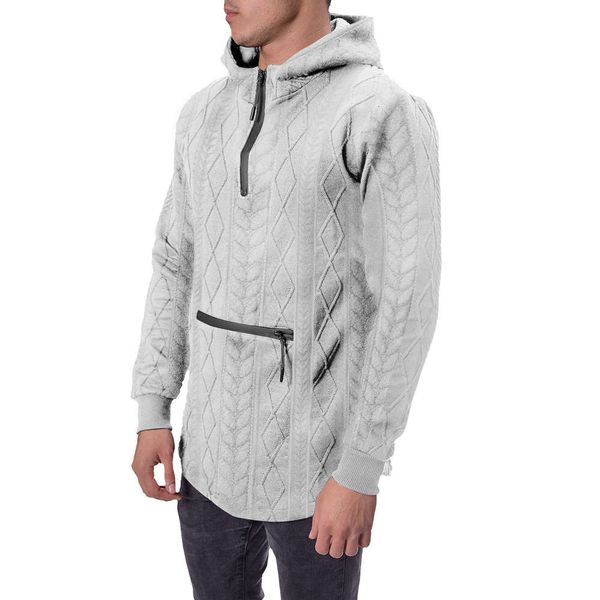 

autumn and winter 2020 zipper bag digging knitwear hooded jacquard sweater men's casual jacket fashion, White;black