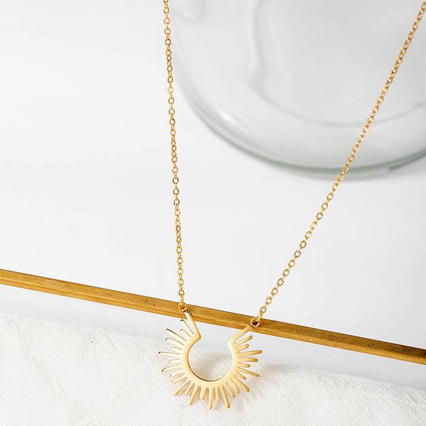 

pendant necklaces 2021 trend stainless steel sun necklace gold statement 18 k metal collar jewelry gift for women, Silver
