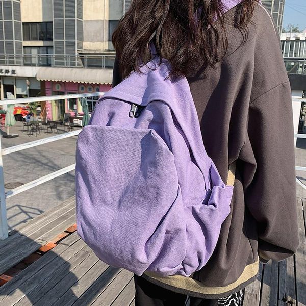 

waist bags 2021 spring purple solid color high capacity travel backpack lapcanvas women female schoolbag for teenages girls