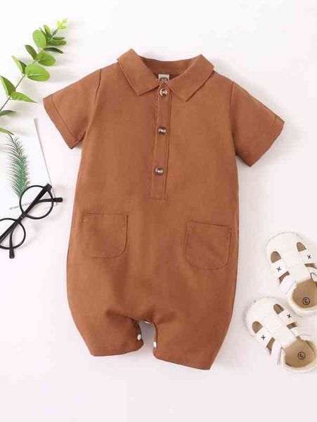 

baby dual pocket half button romper she, Blue