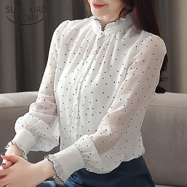 

blusas mujer de moda 2021 women blouses long sleeve black dot white chiffon blouse women shirts womens and blouses 2261 50 210308