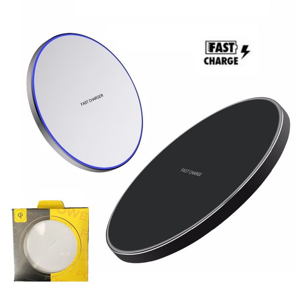 

10w fast wireless charger for iphone 12 11 pro xs max x xr qi led smooth metal wireless charging pad for samsung with retail packaging box