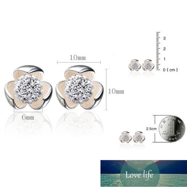 

925 sterling silver delicate red black natural stone pearl crystal stud earrings with flower shape ear jewelry wholesale e143, Golden;silver
