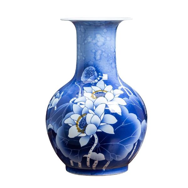 

vases jingdezhen ceramics hand-painted blue and white porcelain lotus vase flower arrangement ornaments chinese household living