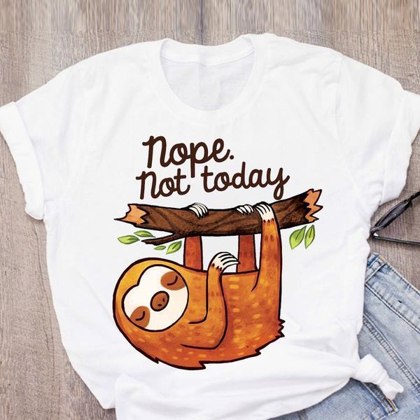 

women sloth not today print cute cartoon short sleeve summer lady t-shirt shirt womens clothing tees female t shirt, White