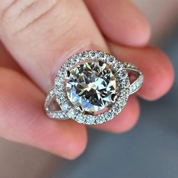 

wedding rings huitan crystal cubic zirconia for women fashion round shaped band luxury engagement jewelry female ring gift, Slivery;golden