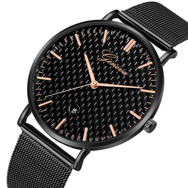 

wristwatches 2021 luxury fashion geneva stainless steel brand mens glass quartz analog watches with calendar date casual wristwatch, Slivery;brown