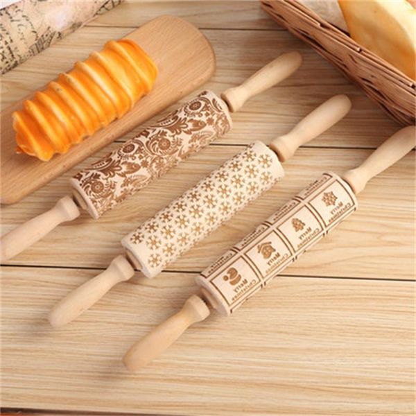

rolling pins & pastry boards christmas embossing pin wooden carving baking biscuit cookie noodle fondant cake dough roller reindeer snowflak