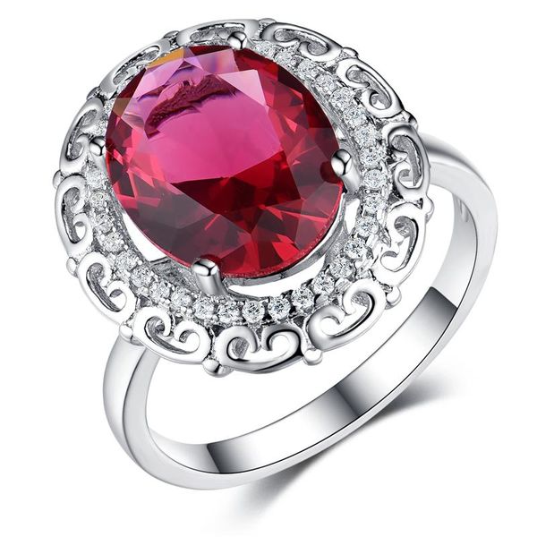 

cluster rings 925 sterling silver ring big center oval gemstone ruby cubic zirconia love anniversary for women engagement classic jewelry, Golden;silver