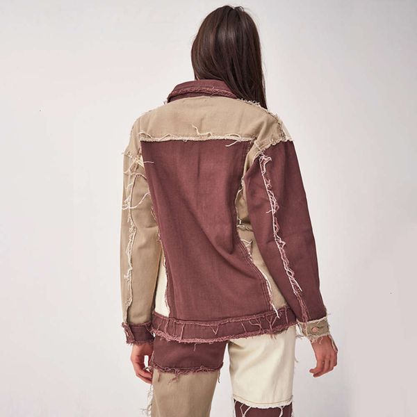 

cool long autumn sleeve and winter new 2020 fashion women's lapel cardigan color matching loose thin versatile denim coat, Black;brown