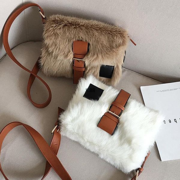 

plush autumn winter wide crossbody bag women large bag korean style of large capacity one shoulder fur