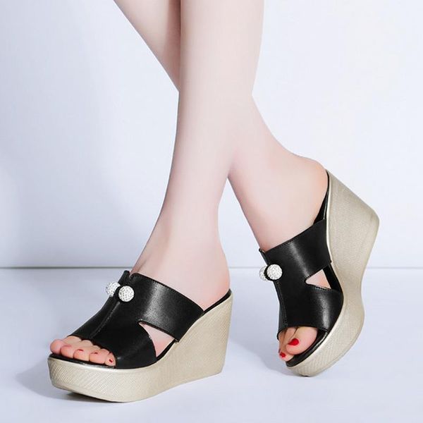 

dress shoes summer women sandals wedges peep toe high heels height increasing beach ladies pumps casual platform c317, Black