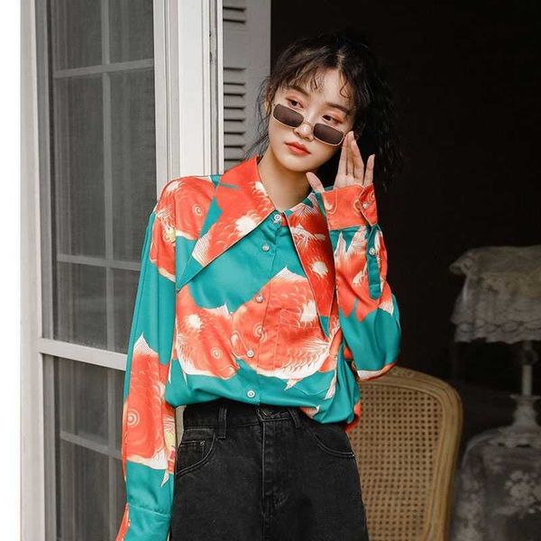 

women's two piece pants green oversized shirt women long sleeve animal print big collar button up vintage fashion cl mj13, White