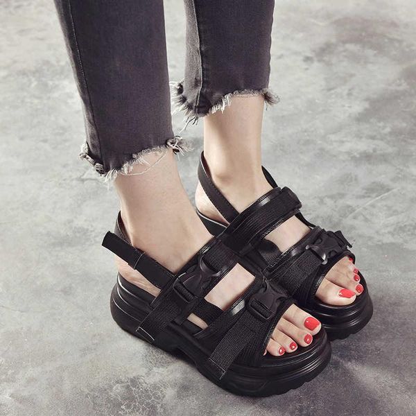 

sandals net red fairy wind seaside holiday roman student sports thick bottom muffin beach shoes, Black